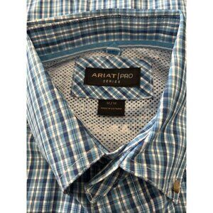 Ariat Pro Series Button Down Shirt Men’s Size Medium Blue Check Short Sleeve